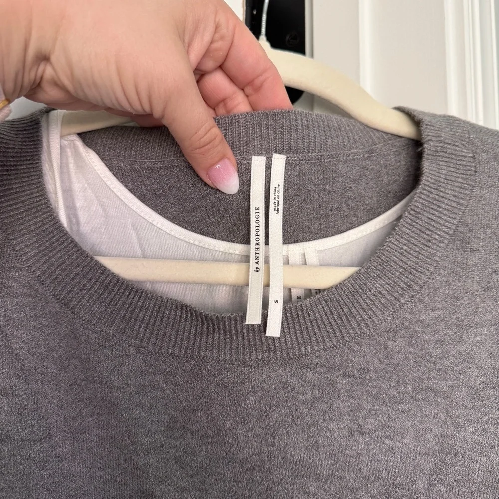 Anthropologie Long-Sleeve Twofer Sweater Midi Dress gray white - Picture 3 of 6